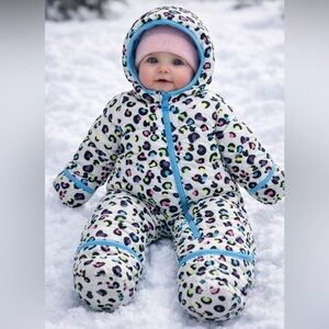 Spyder Infant One Piece Hood Snowsuit Bodysuit Leopard Print 3/6 month